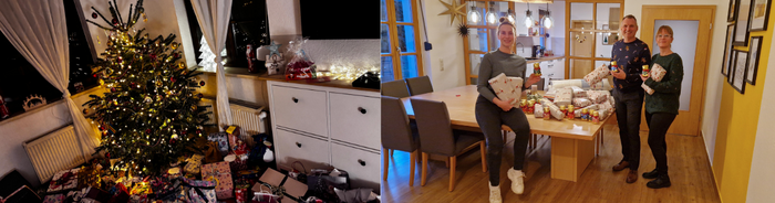 Geschenke unter dem Weihmachtsbaum. Übergabe.